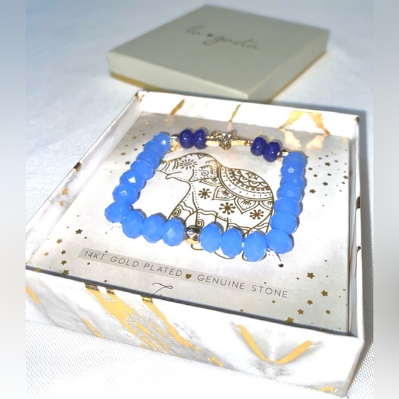 BRACELET 14K YELLOW GOLD PLATED CALMING ENERGY WOMEN'S STRETCH Gift Boxed - Picture 5 of 8